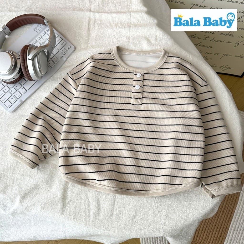 เสื้อยืดแขนยาวเด็ก เสื้อแขนยาวลายทาง สไตล์เกาหลีทรงหลวม แต่งกระดุม 2 เม็ด Size80-120cm CX30 รูปที่ 2