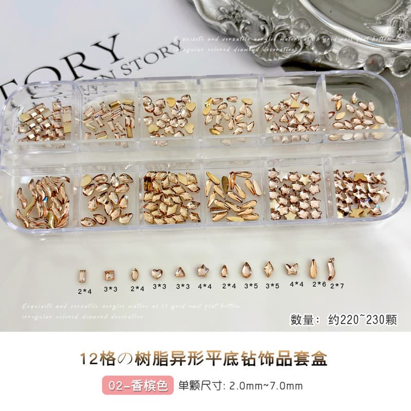 12 ตารางเรซิ่นเพชรอุปกรณ์แต่งเล็บข้ามพรมแดนร้อนขายแชมเปญสีขาวกุหลาบสีแดงด้านล่างแบนเพชรรูปทรงพิเศษสวมใส่เล็บอุปกรณ์เสริมขนาดเล็ก รูปที่ 7