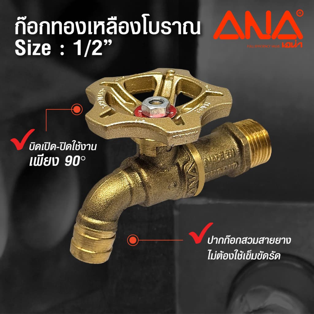LOCAL789 ANA ก๊อกบ้าน 108 ทองเหลือง โบราณ 1/2 ร้านอยู่ในไทย รูปที่ 1