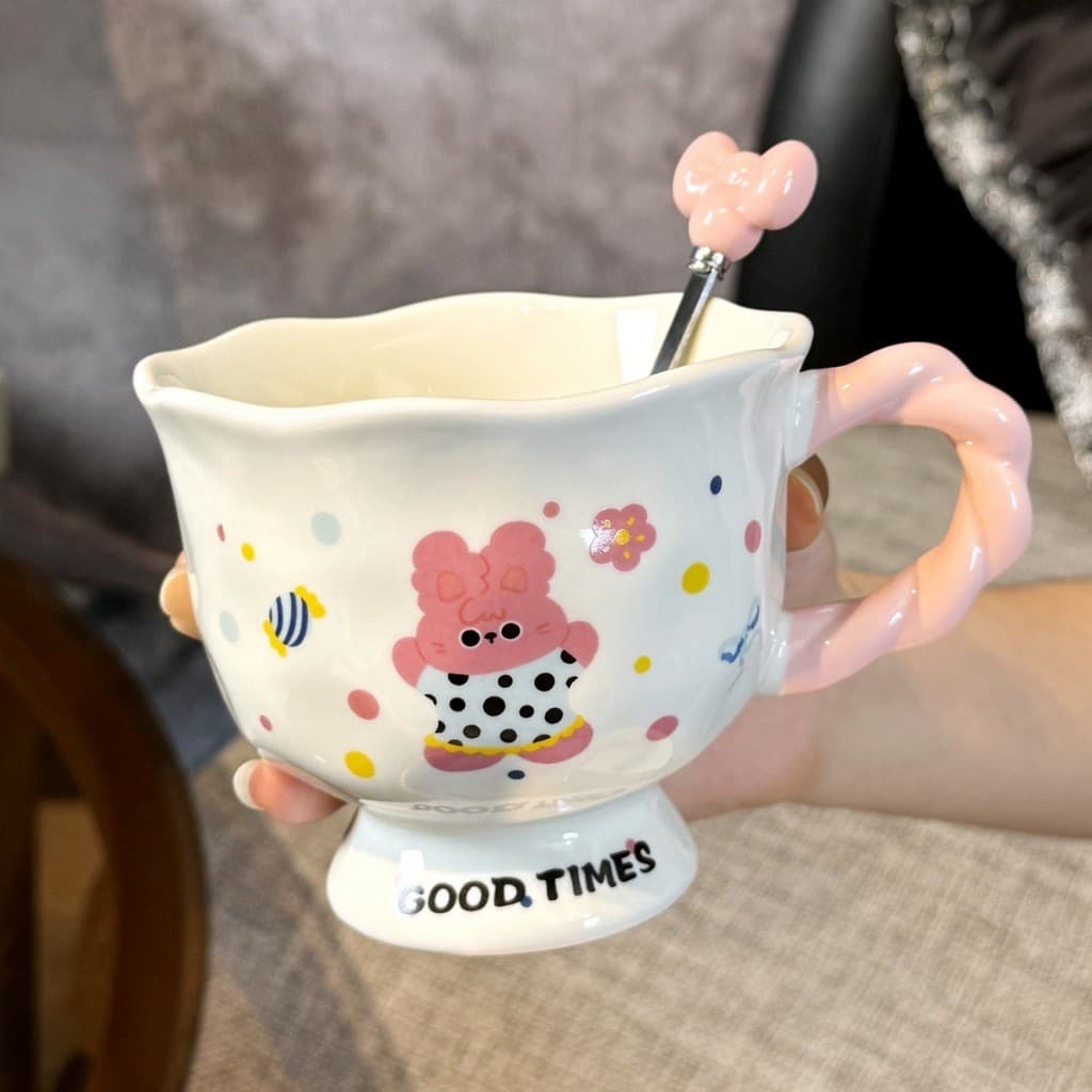 ถ้วยน้ํา ถ้วยกาแฟ ถ้วยนมน่ารัก แก้วลายกระต่าย ลายช้างน่ารัก มูลค่าสูงถ้วยเซรามิกถ้วยน้ําคู่สาวของขวัญวันเกิดของที่ระลึก รูปที่ 8