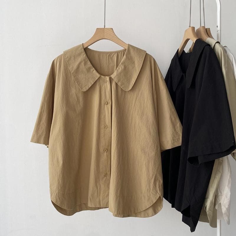 เสื้อโอเวอร์ไซส์สำหรับคนอวบ 40-150 กิโลกรัม สไตล์หวานสำหรับฤดูร้อน คอปกผ่อนคลาย รูปที่ 4