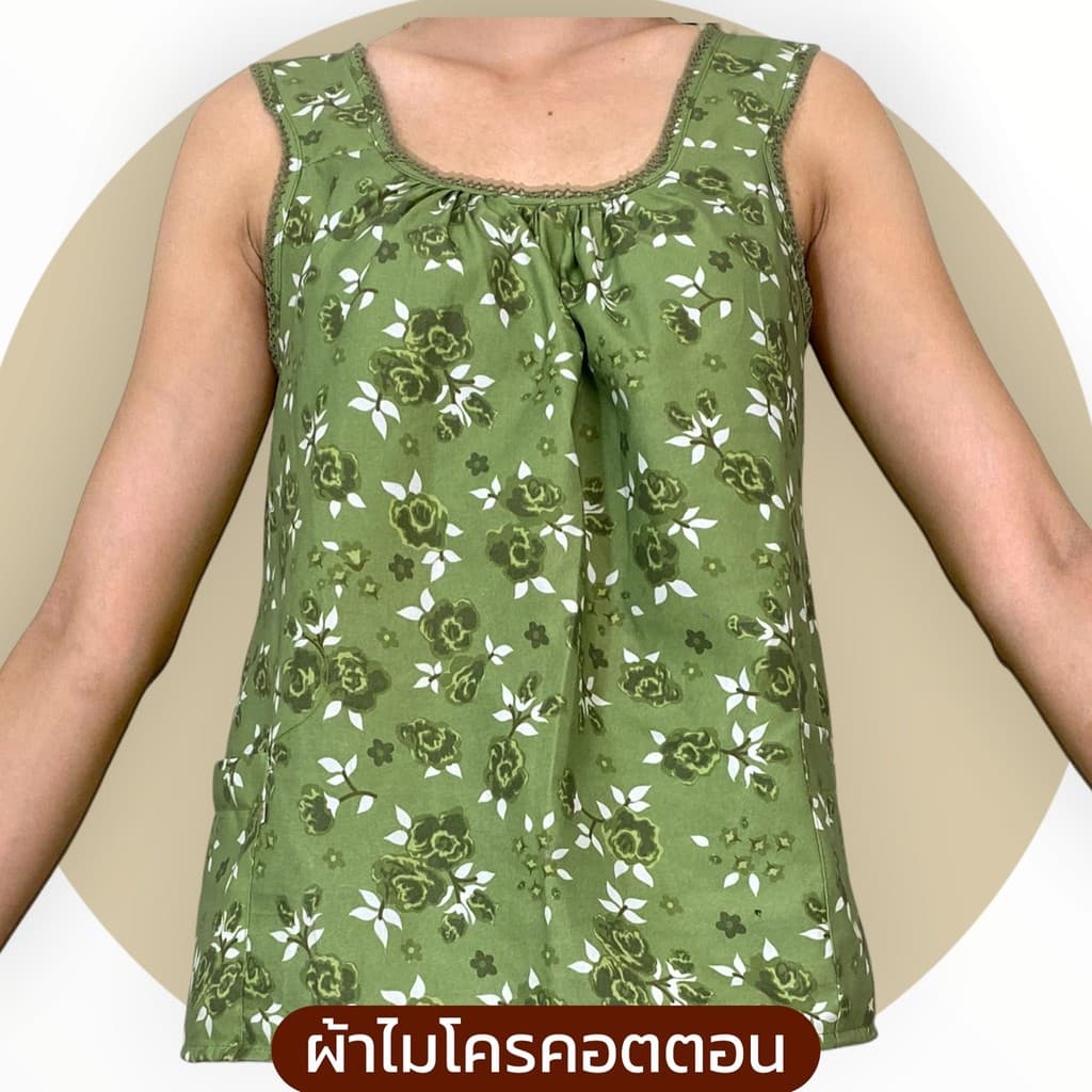 เสื้อคอกระเช้า แบบคอถัก ลายโรส ผ้าไมโคร มีกระเป๋า 2 ข้าง 1ข้างมีซิป G01 รูปที่ 8
