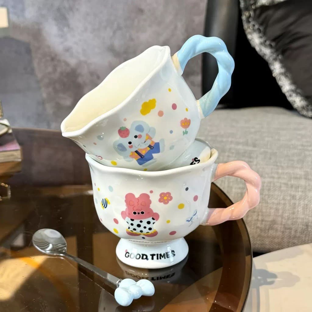 ถ้วยน้ํา ถ้วยกาแฟ ถ้วยนมน่ารัก แก้วลายกระต่าย ลายช้างน่ารัก มูลค่าสูงถ้วยเซรามิกถ้วยน้ําคู่สาวของขวัญวันเกิดของที่ระลึก รูปที่ 6