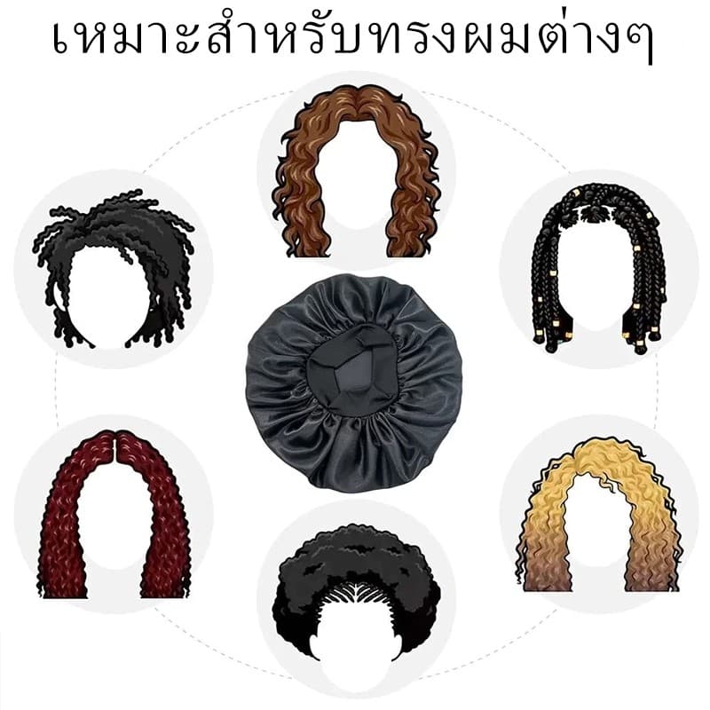 ใหม่ หมวกนอน ผ้าซาติน สีพื้น ดูแลการนอน สําหรับผู้หญิง และผู้ชาย หมวกงาม รูปที่ 7