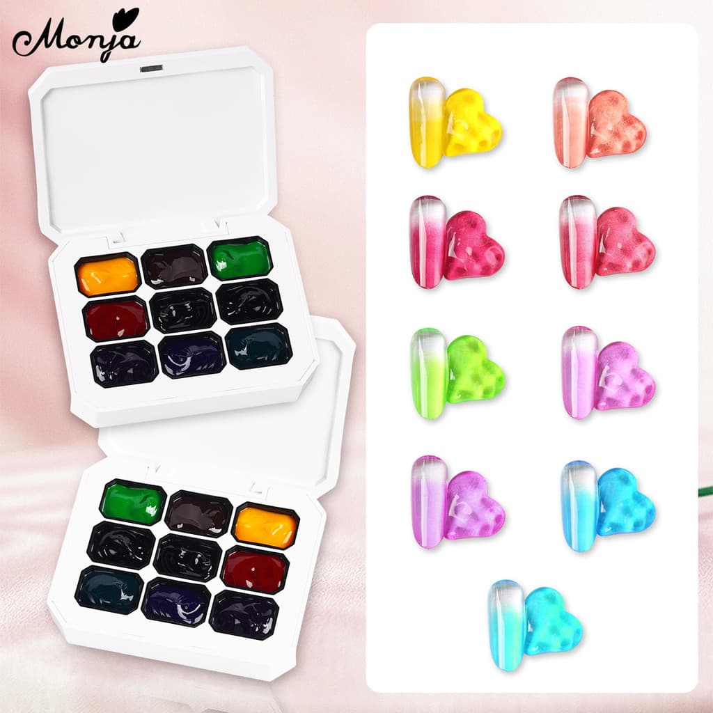 Monja 9 สี/กล่องเล็บ UV เจล Polish Jelly Candy สี Semi Transparency Lacquer Jelly ภาพวาดโปร่งแสงวาด รูปที่ 2