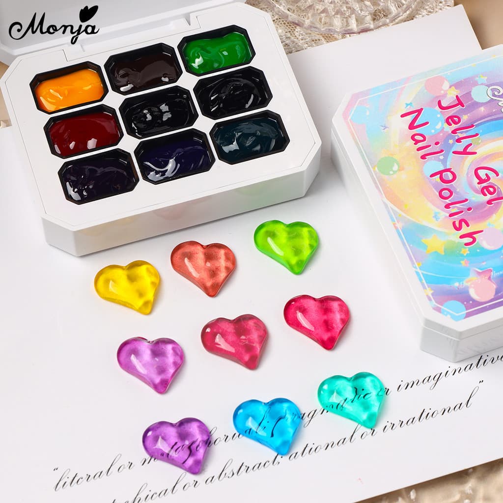Monja 9 สี/กล่องเล็บ UV เจล Polish Jelly Candy สี Semi Transparency Lacquer Jelly ภาพวาดโปร่งแสงวาด รูปที่ 6