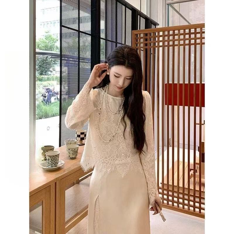 เสื้อลูกไม้แขนยาวสไตล์เกาหลีสำหรับสุภาพสตรี รูปที่ 2