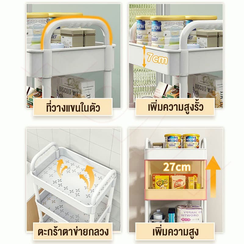 HOHO ชั้นวางของรถเข็นพลาสติก 3/4/5ชั้น พร้อมล้อเลื่อน+ที่จับ เคลื่อนย้ายสะดวก วางของในครัว รุ่นฮิต ! รูปที่ 7