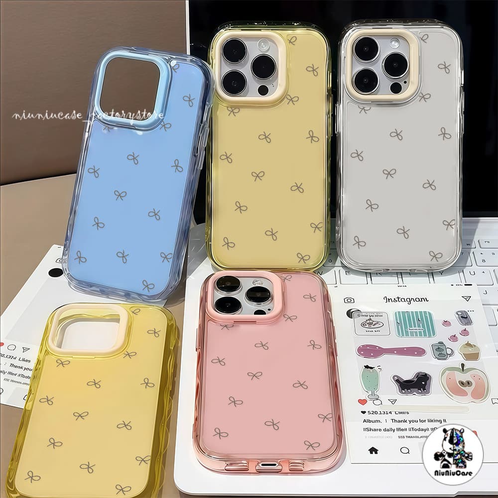 สําหรับ เคสไอโฟน13 โบว์ผีเสื้อที่น่ารัก For iPhone 16 15 14 13 12 11 17 Pro Max 15 16 Plus เคสโทรศัพท์ Insสี Jelly Case รูปที่ 7