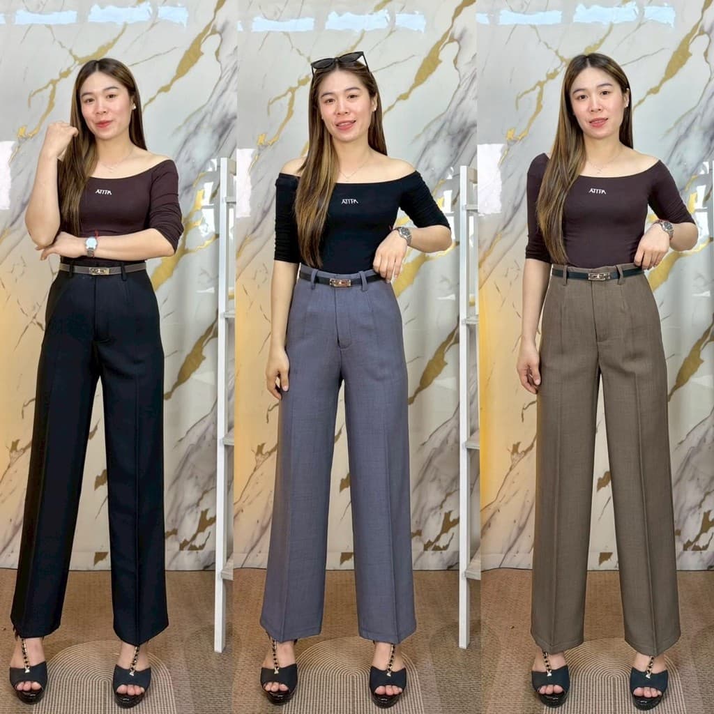 NEW!! G82 กระบอกกลางเอวสูง ไร้ขอบ ตะขอหน้า ซิปหน้า แต่งหูเข็มขัด ผ้าฟอร์ร่า รูปที่ 1