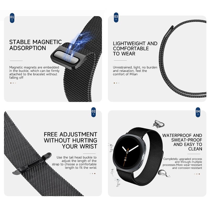 สำหรับ Samsung Galaxy Watch 8 44 มม. 40 มม. สแตนเลสโลหะ Mlanese Loop กรณีแก้วสำหรับ Galaxy Watch 8 สายรัด รูปที่ 2