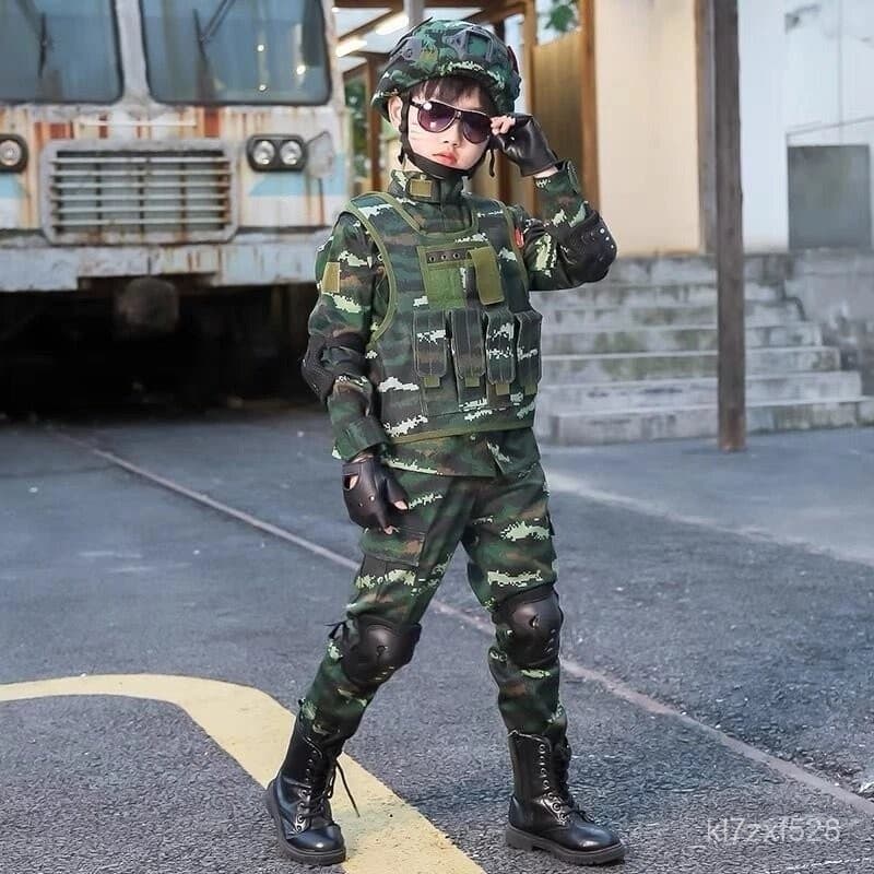 ชุดทหารเด็ก ชุดอาชีพเด็ก ชุดอาชีพในฝัน ชุดมี กางเกงทหาร+เสื้อทหารแขนสั้น+หมวกทหาร+เข็มขัด รูปที่ 1