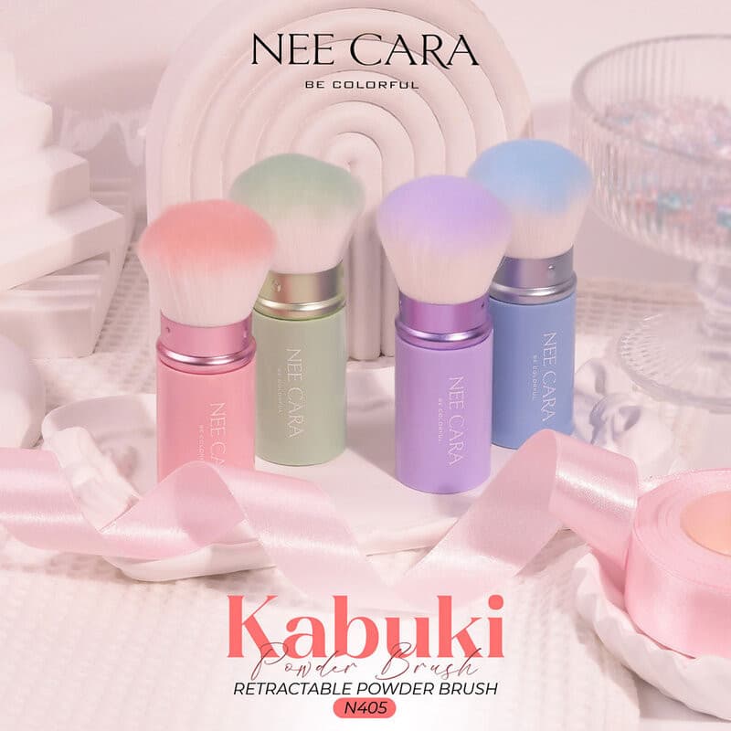 NEE CARA Kabuki Powder Brush N405 #Purple นีคาร่า แปรงคาบูกิสำหรับแต่งหน้า สีม่วง พับเก็บได้. รูปที่ 5