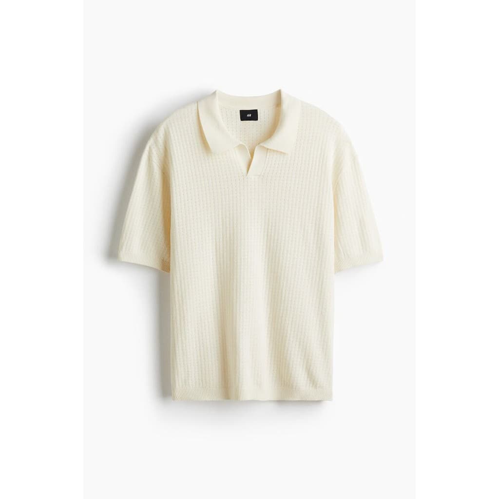 H&M เสื้อโปโลถักผ้าพื้นผิวทรงหลวม ผู้ชาย 1303731_1 รูปที่ 3