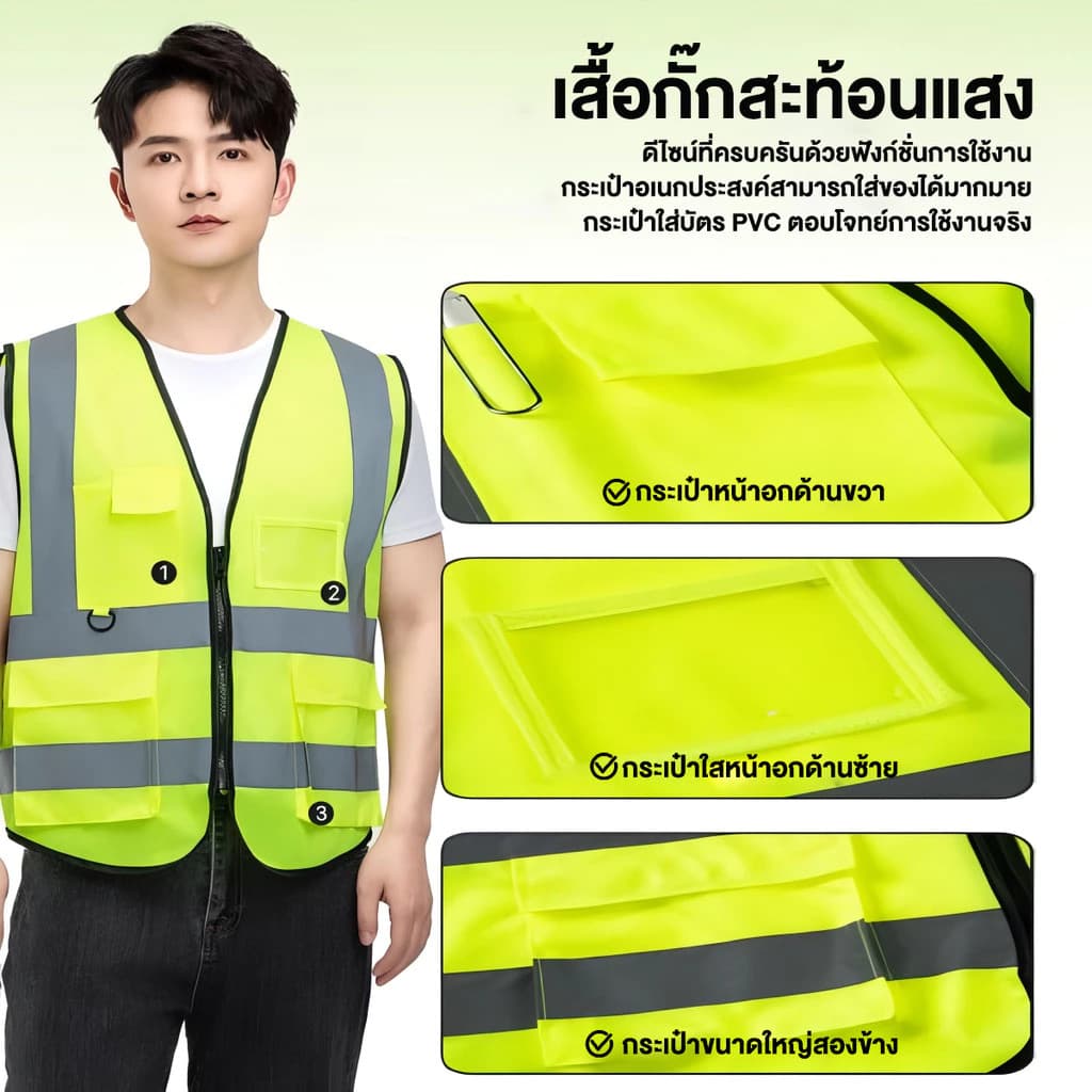 F09 เสื้อกั๊กสะท้อนแสง เสื้อกั๊กเซฟตี้ Reflective Safety Vest เพิ่มความปลอดภัยในการทำงาน การออกแบบที่พิถีพิถัน รูปที่ 5