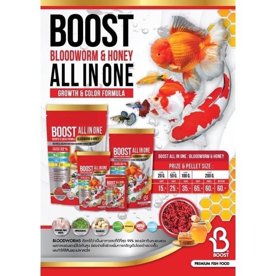 PRO | BOOST All In One Bloodworm & Honey - อาหารปลาสำหรับปลาสวยงาม เม็ดลอย ช่วยเร่งสี เร่งโต ด้วยคุณค่าจากหนอนแดง รูปที่ 3