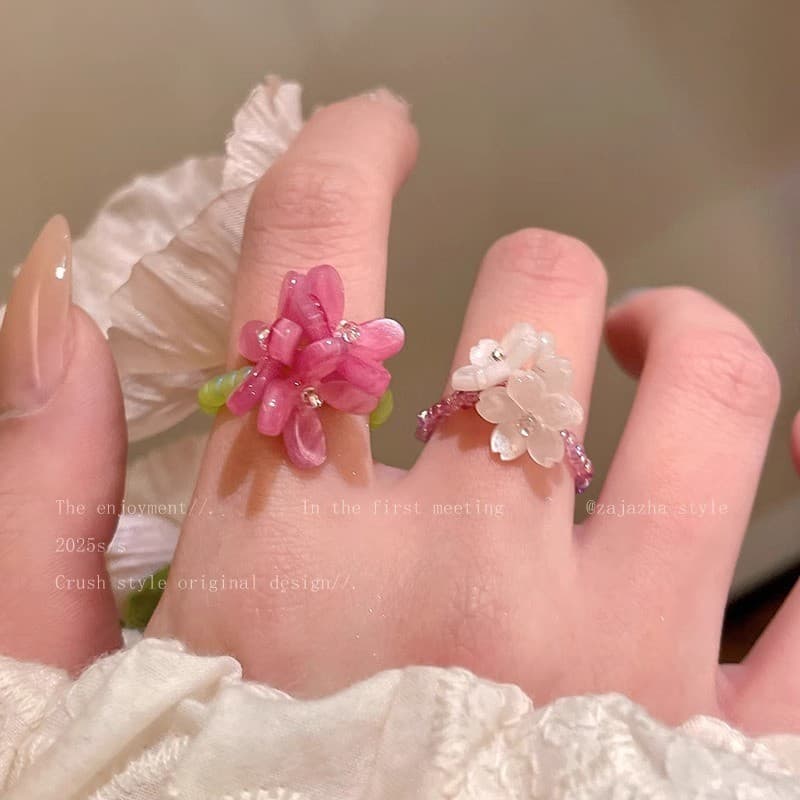 Fashion แหวน y2k ดอกไม้ ins สำหรับผู้หญิง น่ารัก หวาน สไตล์เกาหลี แนววินเทจ สเตนเลส สไตล์มินิมอล รูปที่ 3