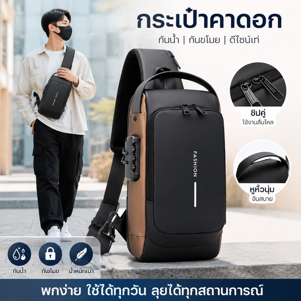 กระเป๋าหนังแท้ผู้ชายคลาสสิก สะพายข้างกันขโมย ใช้งานหลายฟังก์ชัน สำหรับคนเมือง รูปที่ 1