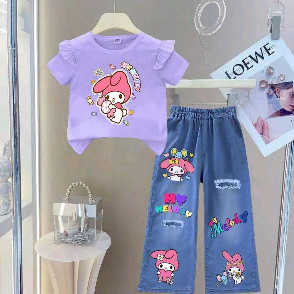 Pinkชุดตามกระแส ชุดเซ็ทเด็ก เสื้อแขนปีกนก+กางเกงยีนส์เทียม รูปที่ 3