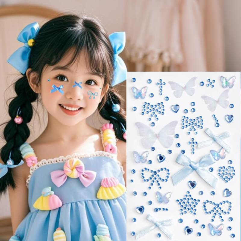 สติกเกอร์ตกแต่งใบหน้า กาวตนเองกันน้ำเด็กปาร์ตี้วันหยุดผีเสื้อเพชรอุปกรณ์แต่งหน้า รูปที่ 1