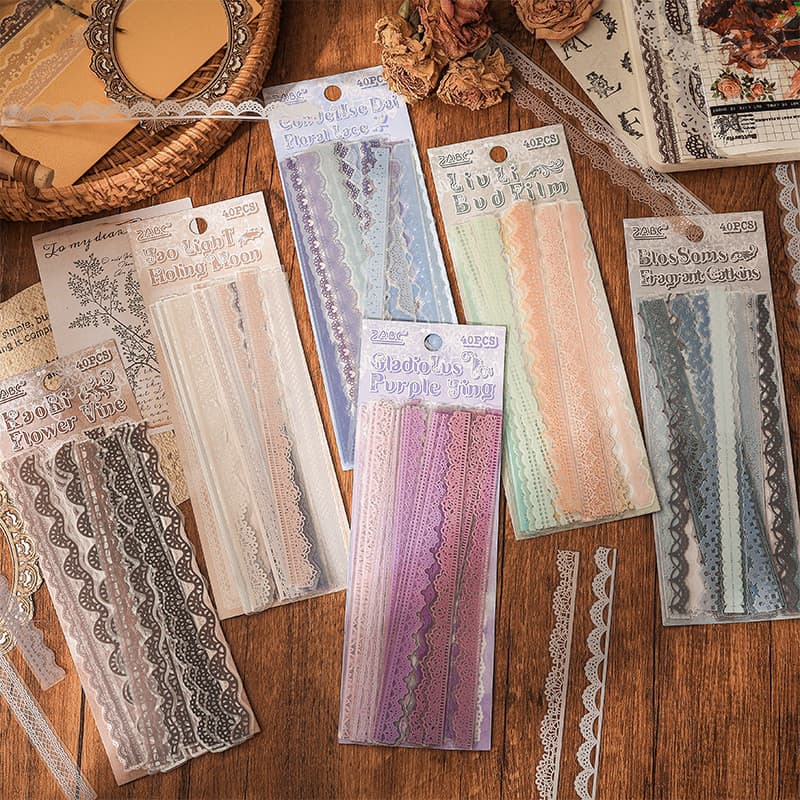 Journamm 40pcs ดอกไม้พาสเทลลูกไม้สติ๊กเกอร์ตกแต่ง Self-Adhesive Vintage สมุดภาพวารสารการ์ดทํา Embelishment สติกเกอร์ รูปที่ 2