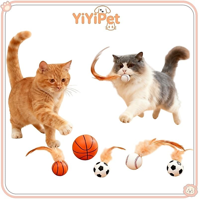 Cat Teaser Bouncy Ball with Feathers and Molar Fun Self-fun To บรรเทาความเบื่อหน่าย ของเล่นแมวที่น่าสนใจที่มีสีสันผลิตภัณฑ์สําหรับสัตว์เลี้ยง รูปที่ 1