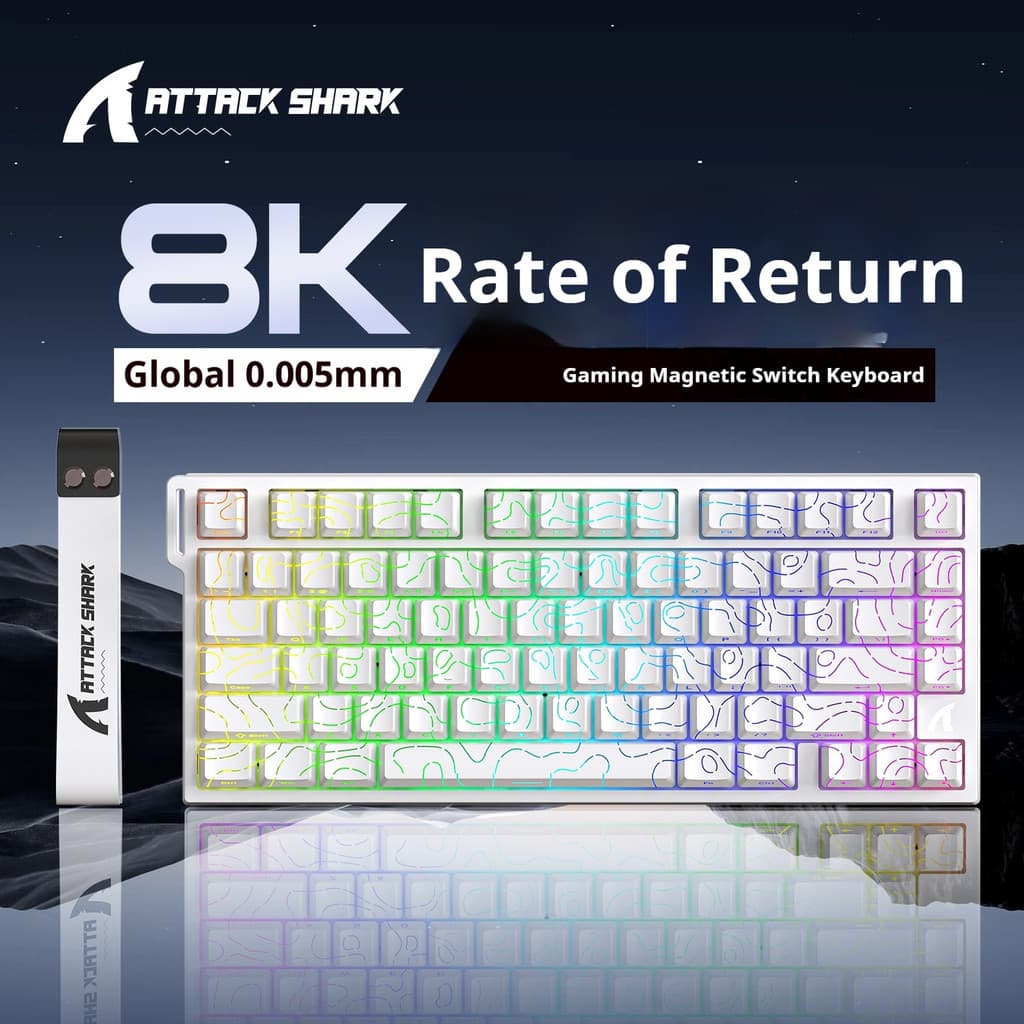 Attack Shark R82HE สวิตช์แม่เหล็กคีย์บอร์ดแบบกลไก Contour แกะสลักด้านข้างแบบมีสาย RGB Gaming RT ปรับคีย์ Travel Latency ต่ํา รูปที่ 1