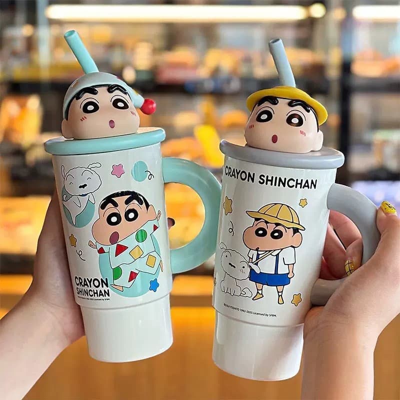 JPL9 Crayon Shin-Chan เดสก์ท็อป Ice Master ถ้วยพร้อมที่จับสาวมูลค่าสูงน่ารักการ์ตูนกระติกน้ําร้อนชาน้ําแยกถ้วยน้ํา รูปที่ 1