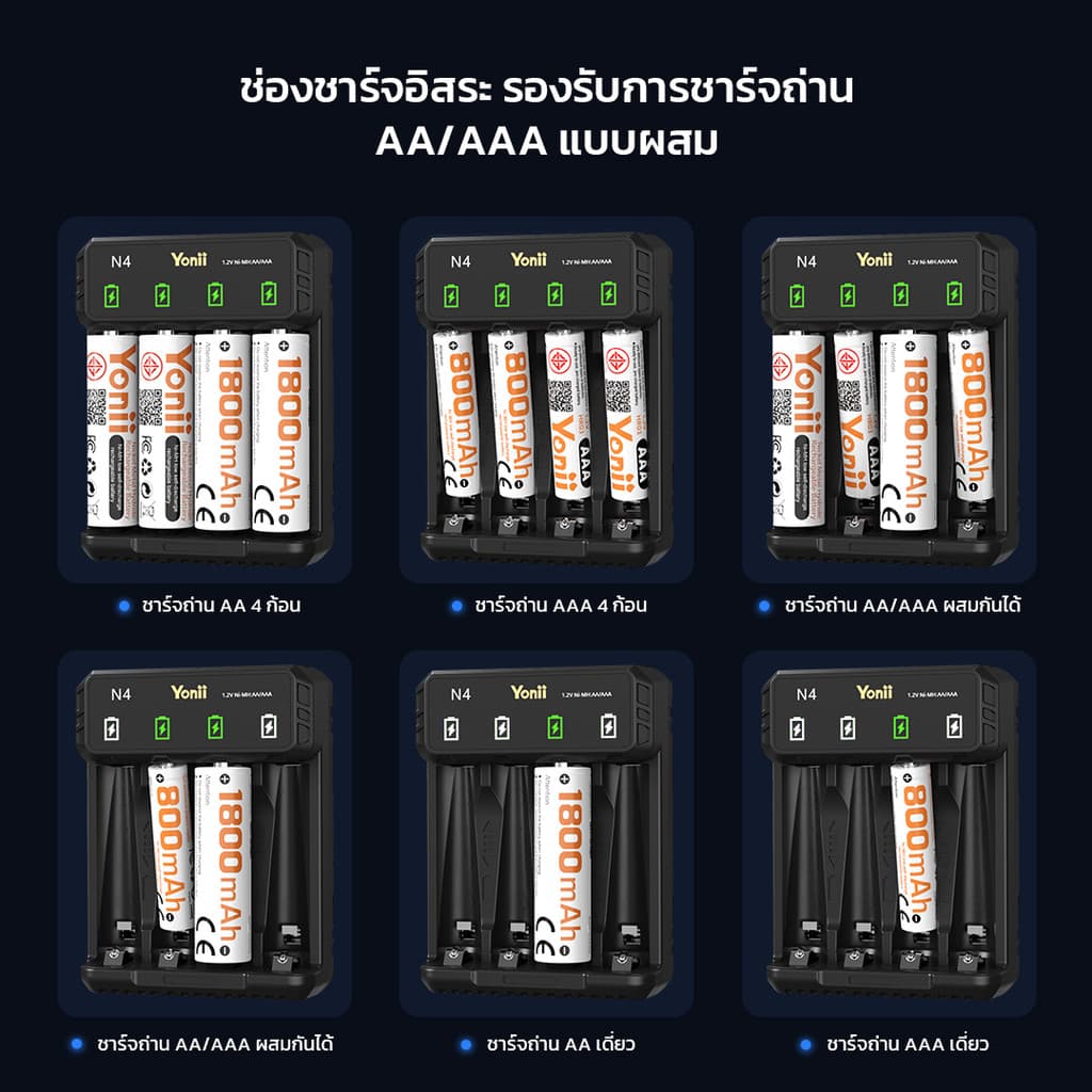 Yonii ถ่านชาร์จ AA AAA 1.2V NI-MH Ni-Cd เครื่องชาร์จแบตเตอรี่ AA/ AAA ชาร์จแบตเตอรี่ NiMH รูปที่ 3