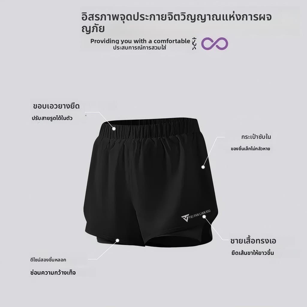 เซ็ตเสื้อกางเกงขาสั้นสำหรับผู้หญิง สไตล์กีฬา กางเกงขาสั้นป้องกันการสัมผัสครอบคลุม เป้า ลดความอ้วน ออกแบบมาให้สวมใส่สบาย เหมาะสำหรับการวิ่ง และโยคะ รูปที่ 4