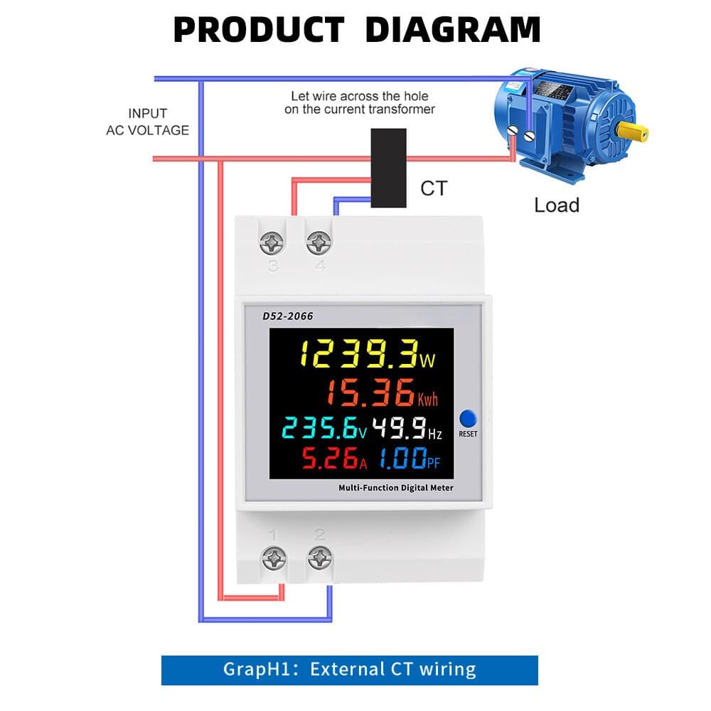 เครื่องวัดแรงดันไฟฟ้าความถี่ D52-2066 6IN1 din rail AC monitor 110V 220V 380V 100A KWH รูปที่ 5
