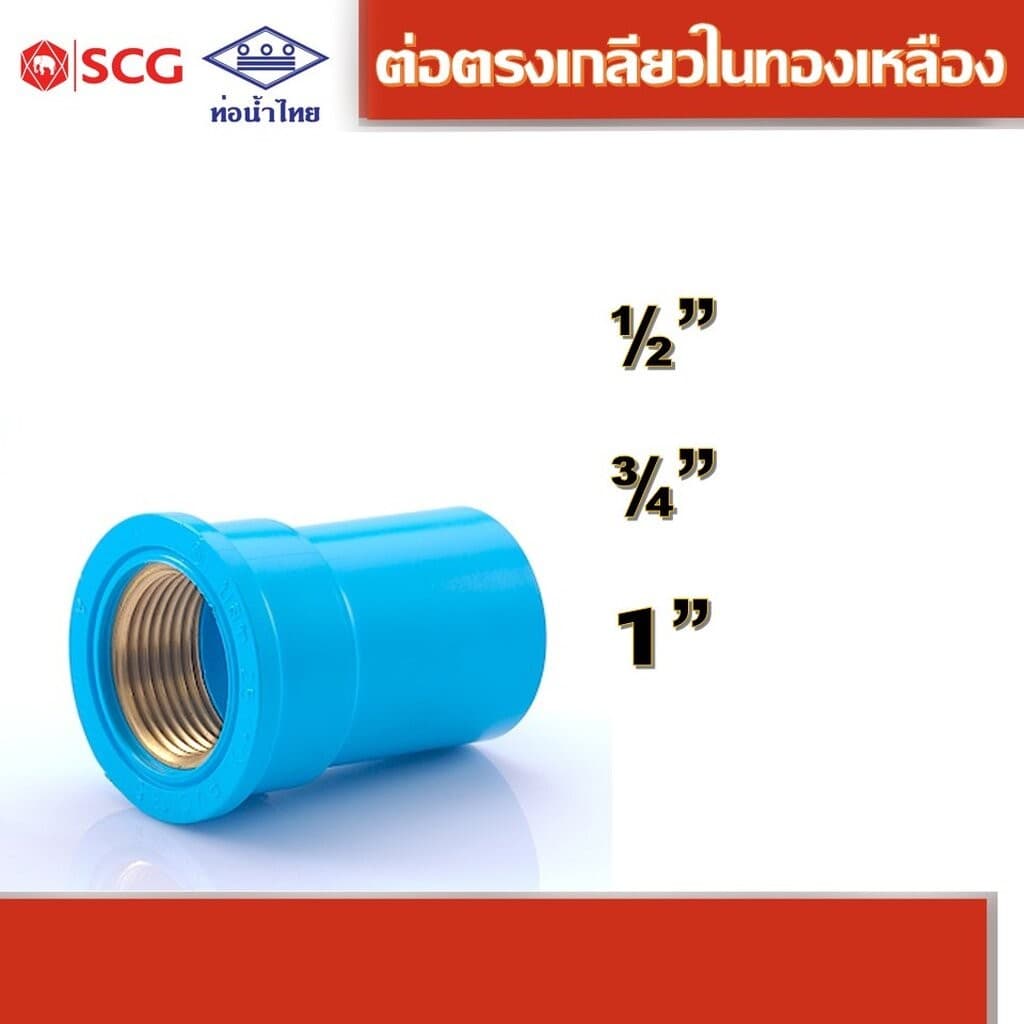 ข้อต่อตรงเกลียวในทองเหลือง-หนา ฟ้า คละยี่ห้อ ท่อน้ำไทย/เอสซีจี 1/2", 3/4", 1" รูปที่ 1