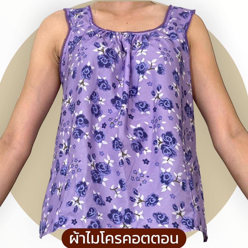 เสื้อคอกระเช้า แบบคอถัก ลายโรส ผ้าไมโคร มีกระเป๋า 2 ข้าง 1ข้างมีซิป G01 รูปที่ 7