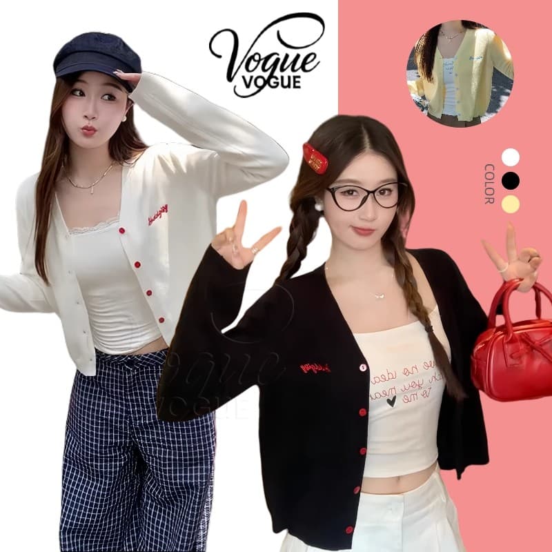 Vogue เสื้อคาร์ดิแกรนแขนยาว ผ้าไหมพรม สีน่ารักใส่สบาย เกาหลีมาก รูปที่ 1
