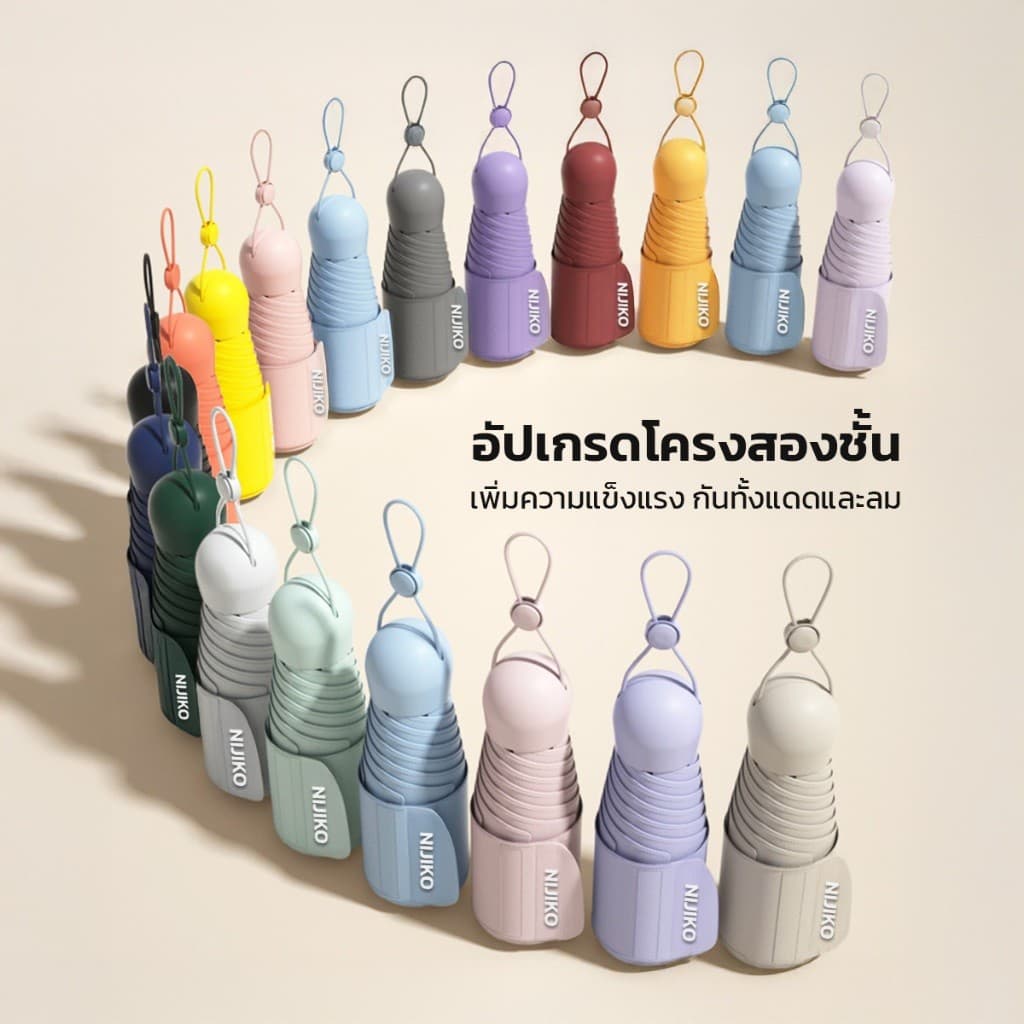 Nijiko ร่มกันแดดกันฝนแบบพกพา รูปทรงแคปซูล UV 99.9% UPF 50+ ขนาดมินิ ป้องกัน รูปที่ 4