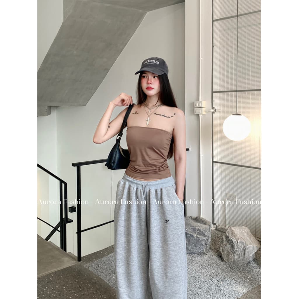 Aurora เสื้อเกาะอก เสริมฟองน้ำในตัว สีพื้นสไตล์มินิมอล ทรงรัดรูปพอดีตัว รูปที่ 9