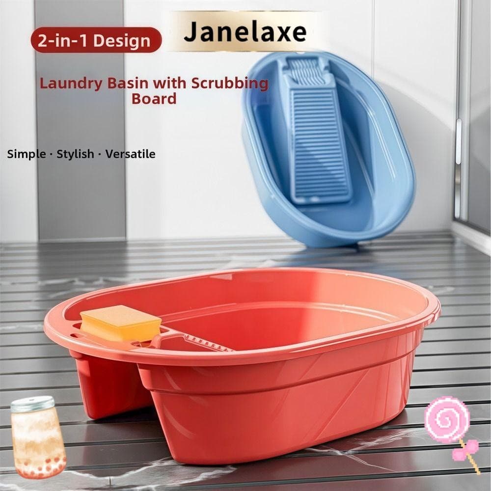 JANELAXE อ่างทําความสะอาดเสื้อผ้า, อ่างล้างหน้ากันลื่นพลาสติก, All-in-one 2IN1 หนาน้ําหนักเบาอ่างซักผ้าขนาดใหญ่สําหรับซักมือเสื้อผ้า รูปที่ 1