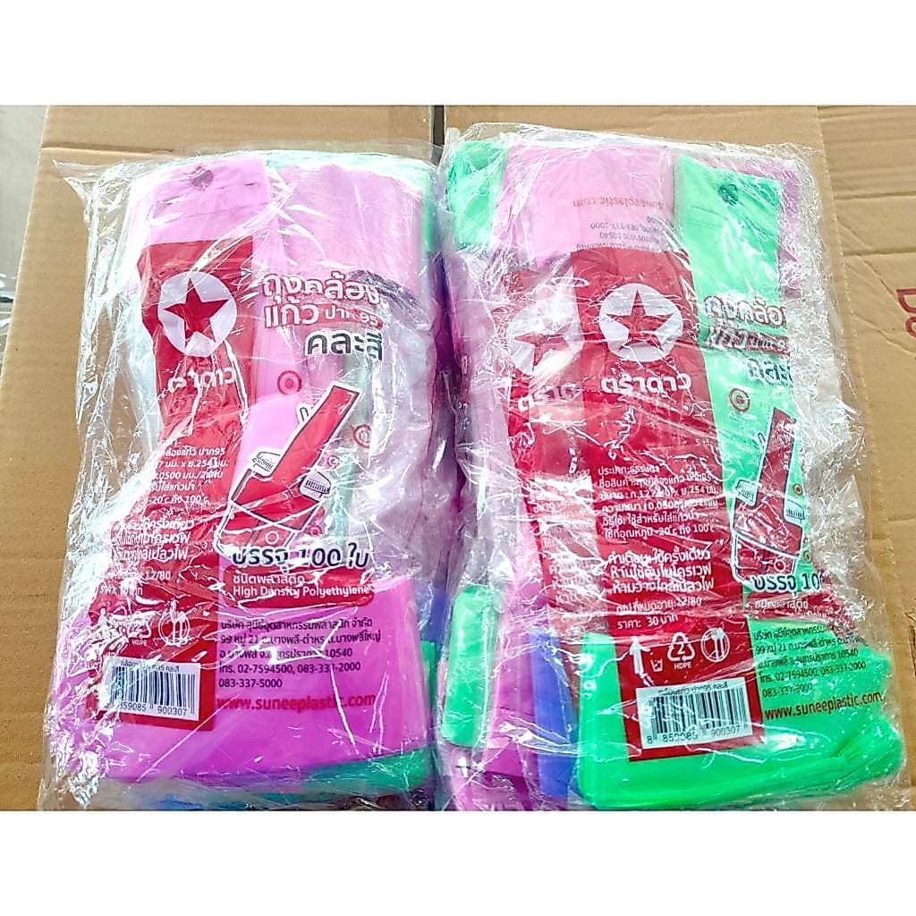 ถุงคล้องแก้วสีขาวขุ่น/คละสี ปาก 95 มม. ตราดาว แพ็ค/1000ใบ รูปที่ 1