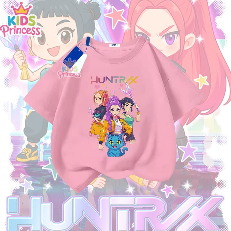 COD Kpop Demon Hunters ผ้าฝ้าย 100% เสื้อเชิ้ต เสื้อยืดสีดำ 90-150CM N382 รูปที่ 5