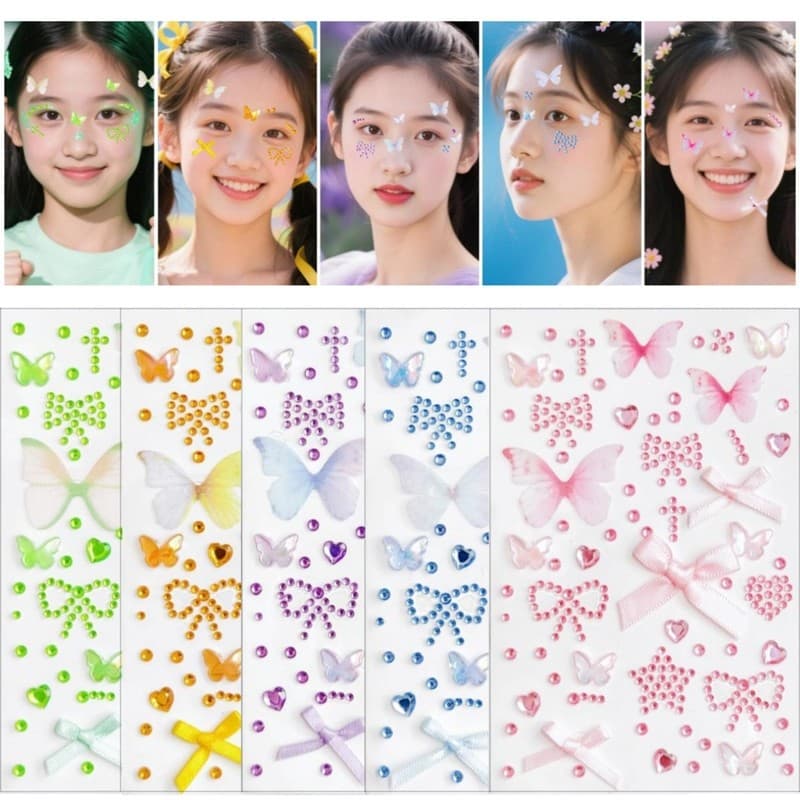 สติกเกอร์ตกแต่งใบหน้า กาวตนเองกันน้ำเด็กปาร์ตี้วันหยุดผีเสื้อเพชรอุปกรณ์แต่งหน้า รูปที่ 3