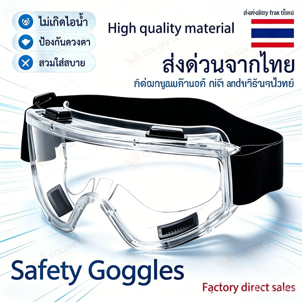 แว่นครอบตานิรภัย สวมทับแว่นสายตา แว่นตัดหญ้า แว่นตา กันสารเคมี แว่นตางานก่อสร้าง กันกระแทก เลนส์ใส หล่นไม่แตก ยืดหยุ่น รูปที่ 1