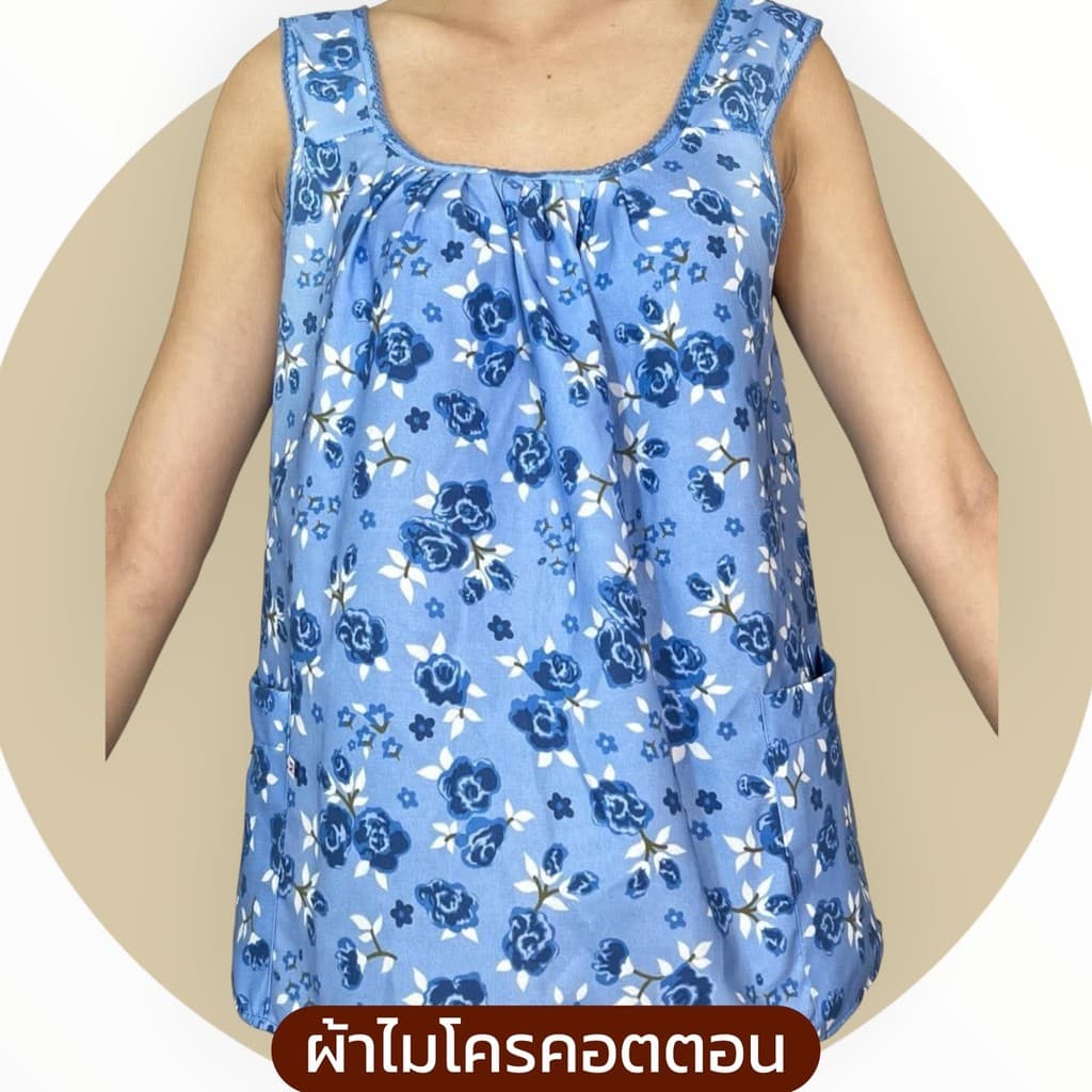 เสื้อคอกระเช้า แบบคอถัก ลายโรส ผ้าไมโคร มีกระเป๋า 2 ข้าง 1ข้างมีซิป G01 รูปที่ 9
