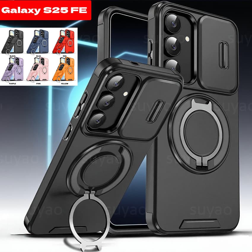 SAMSUNG สําหรับSamsung Galaxy S26 Ultra S25FE S25 FE 2025 S24 S24FE S23 S23Ultra S26Ultraเคสโทรศัพท์เกราะผู้ถือแหวนแม่เหล็กปลอกSamsungS25FE Plusเลนส์กันกระแทกปกหลัง รูปที่ 1