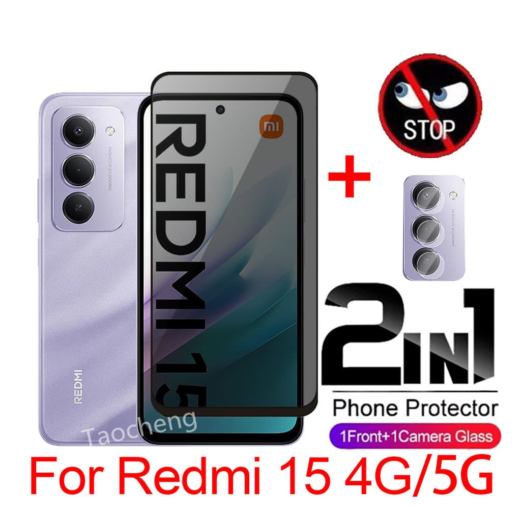 ความเป็นส่วนตัวหน้าจอฟิล์มสําหรับRedmi 15 4G 5G 2025 Full Coverกาวส่วนตัวกระจกนิรภัยป้องกันAnti Peepingเลนส์Protectorแก้วCame รูปที่ 1