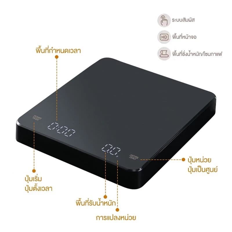 COD เครื่องชั่งดิจิตอล ตั้งเวลาได้ แถมแผ่นกันฉนวนความร้อน หน้าจอสัมผัส แบบใส่ถ่าน มีฟังชั่นชดเชยน้ำหนัก ชั่งกาแฟ รูปที่ 2