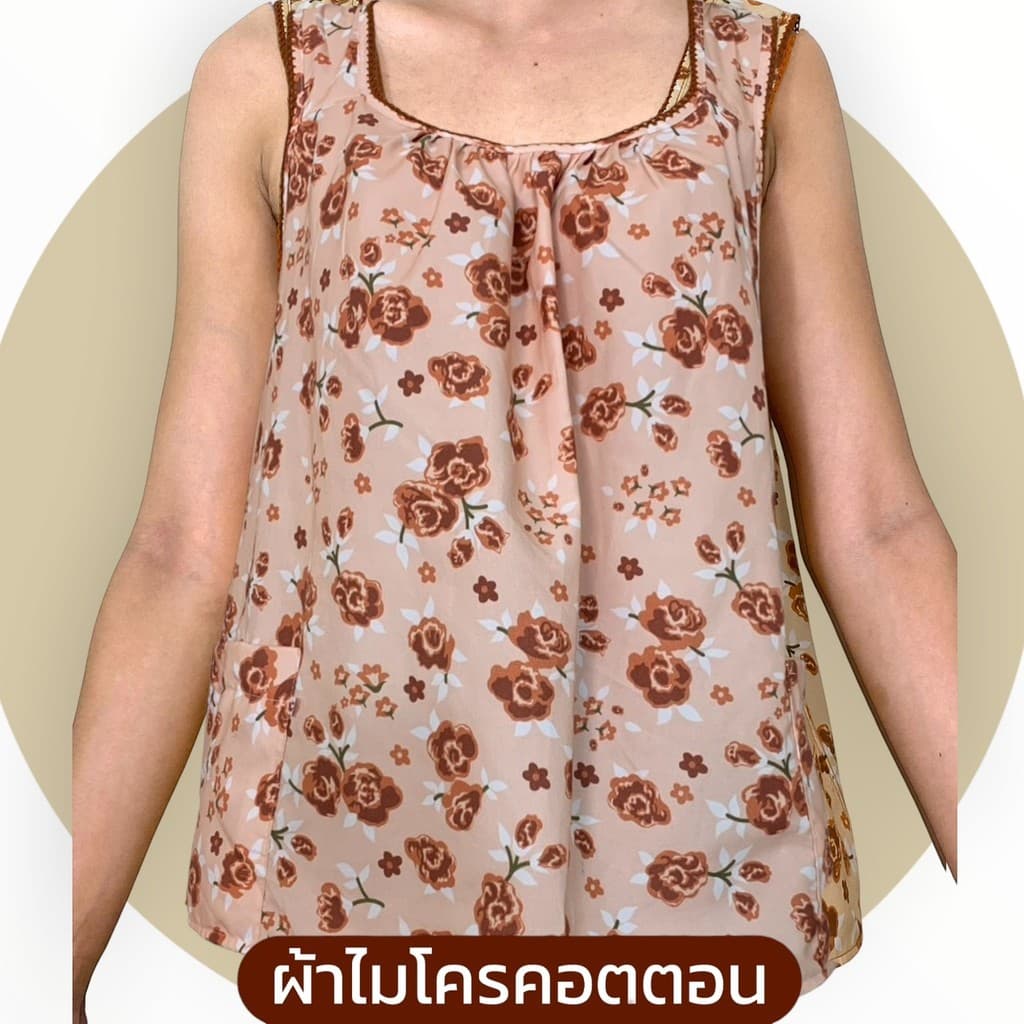 เสื้อคอกระเช้า แบบคอถัก ลายโรส ผ้าไมโคร มีกระเป๋า 2 ข้าง 1ข้างมีซิป G01 รูปที่ 4
