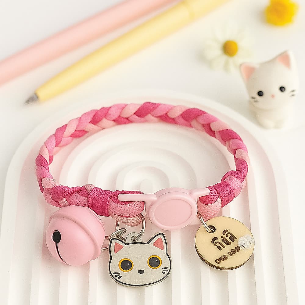 ปลอกคอแมว+จี้แมว DIY (แถมป้ายชื่อไม้แกะสลัก) *ทักแชต เพื่อแจ้งชื่อและเลือกจี้