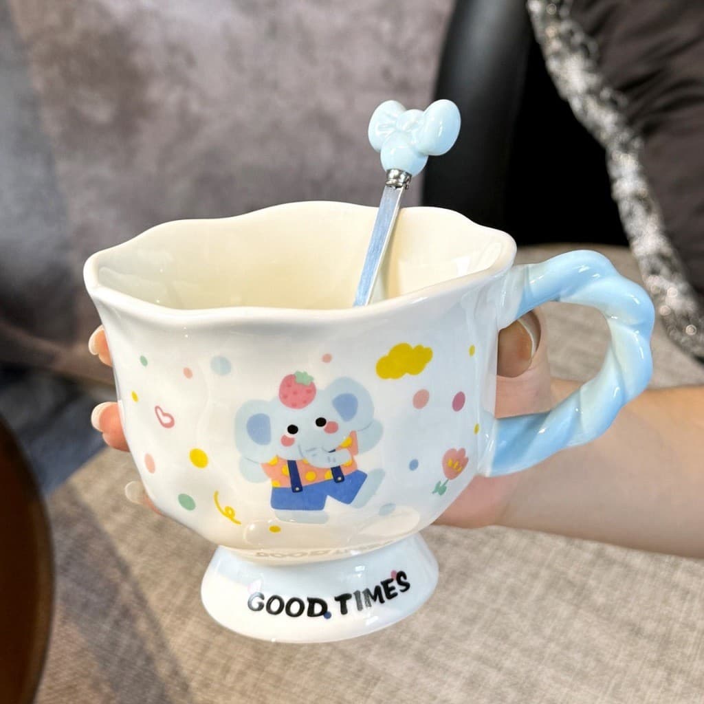 ถ้วยน้ํา ถ้วยกาแฟ ถ้วยนมน่ารัก แก้วลายกระต่าย ลายช้างน่ารัก มูลค่าสูงถ้วยเซรามิกถ้วยน้ําคู่สาวของขวัญวันเกิดของที่ระลึก รูปที่ 9