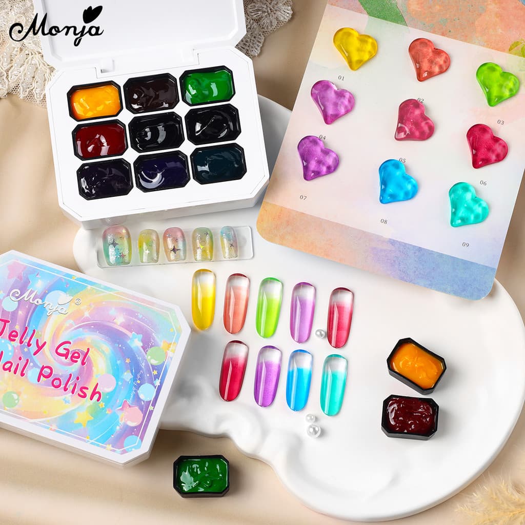 Monja 9 สี/กล่องเล็บ UV เจล Polish Jelly Candy สี Semi Transparency Lacquer Jelly ภาพวาดโปร่งแสงวาด รูปที่ 1