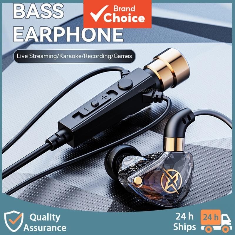 SPRISE KT หูฟังแบบมีสายสําหรับเล่นเกมวิ่งจุดหูฟังพร้อมไมโครโฟน Deep Bass Dynamic Karaoke Mic ชุดหูฟังสเตอริโอชนิดใส่ในหู 3.5 มม. รูปที่ 1